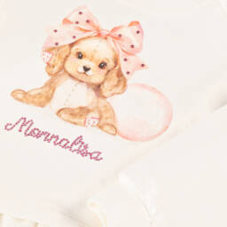 Monnalisa-سويتشيرت قطن مزين بفيونكة وكلب لون أبيض للبنات | Childrensalon