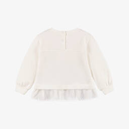 Monnalisa-سويتشيرت قطن مزين بفيونكة وكلب لون أبيض للبنات | Childrensalon