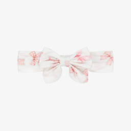 Monnalisa-Girls White & Pink Bow Print Cotton Headband | Childrensalon