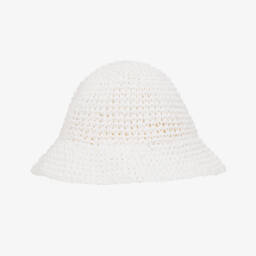 Monnalisa-Girls White Straw Crochet Sun Hat | Childrensalon