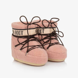 Moon Boot-Girls Pink Sherpa Fleece Snow Boots | Childrensalon