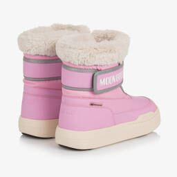 Moon Boot-Pink Faux Fur Trim Velcro Boots | Childrensalon
