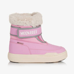 Moon Boot-Pink Faux Fur Trim Velcro Boots | Childrensalon