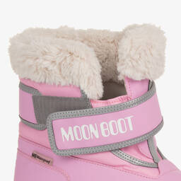 Moon Boot-Pink Faux Fur Trim Velcro Boots | Childrensalon