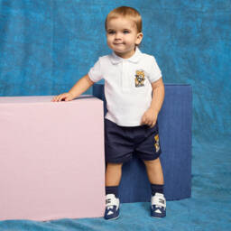 Moschino-Baby Boys Blue & White Leather Pre-Walkers | Childrensalon