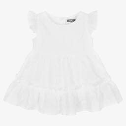 Moschino Baby-Baby Girls White Embroidered Cotton Dress | Childrensalon