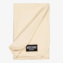 Moschino-Beige Cotton Teddy Bear Blanket (70cm) | Childrensalon
