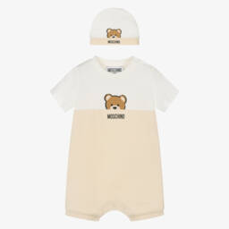 Moschino-Beige Teddy Bear Cotton Shortie Set | Childrensalon