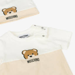 Moschino-Beige Teddy Bear Cotton Shortie Set | Childrensalon