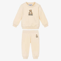 Moschino-Beige Teddy Bear Logo Cotton Jersey Tracksuit | Childrensalon