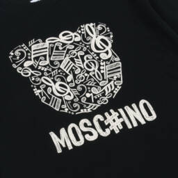 Moschino-Футболка черная хлопковая с музыкальным мишкой | Childrensalon