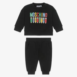 Moschino-Black Cotton Pencil Logo Tracksuit | Childrensalon