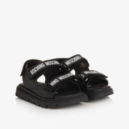Moschino-Black Leather Velcro Sandals | Childrensalon