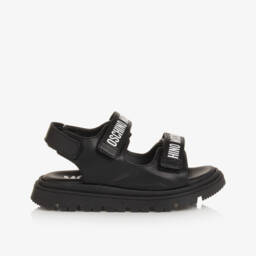 Moschino-Black Leather Velcro Sandals | Childrensalon