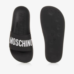 Moschino-شبشب سلايدر بشعار موسكينو لون أسود وأبيض | Childrensalon