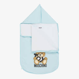 Moschino-Blue Teddy Bear Logo Cotton Nest (76cm) | Childrensalon