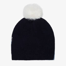 Moschino-Синяя шерстяная вязаная шапка с помпоном для малышей | Childrensalon