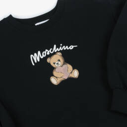 Moschino-Свитшот черный из хлопка с мишкой и сердцем для девочек | Childrensalon