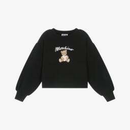 Свитшот черный из хлопка с мишкой и сердцем для девочек