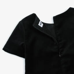 Moschino-Платье черного из бархата с вышитым золотым логотипом и бантом | Childrensalon