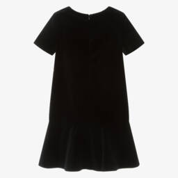 Moschino-Платье черного из бархата с вышитым золотым логотипом и бантом | Childrensalon