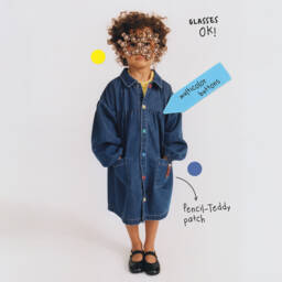 Moschino-Платье синее из денима с разноцветными кнопками для девочек | Childrensalon