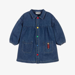 Moschino-Girls Blue Denim Dress with Colourful Poppers | Childrensalon