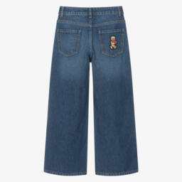 Moschino-Джинсы широкие синие из потертого денима для девочек | Childrensalon