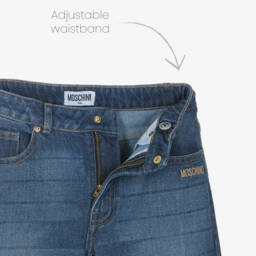 Moschino-Джинсы широкие синие из потертого денима для девочек | Childrensalon