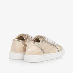 Moschino-Girls Gold Logo Jacquard Trainers | Childrensalon