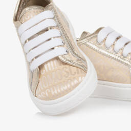 Moschino-Girls Gold Logo Jacquard Trainers | Childrensalon
