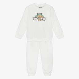 Moschino-Girls Ivory Rainbow Logo Cotton Tracksuit | Childrensalon