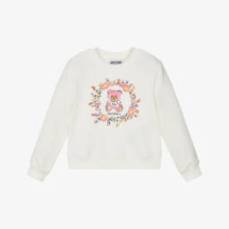 Girls Ivory Teddy Bear Logo Sweatshirt
