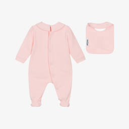 Moschino-Girls Pink Cotton Jersey Teddy Bear Babysuit Set | Childrensalon