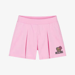 Girls Pink Cotton Jersey Teddy Bear Logo Shorts