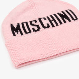 Moschino Kid-Teen-Girls Pink Knitted Cotton & Wool Hat | Childrensalon