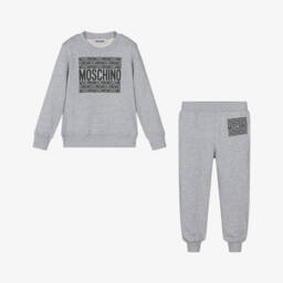 Moschino-Grey Graphic Cotton Tracksuit | Childrensalon