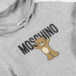 Moschino-Grey Marl Cotton Teddy Bear Logo Hoodie | Childrensalon