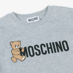 Moschino-Grey Teddy Bear Logo Cotton T-Shirt | Childrensalon