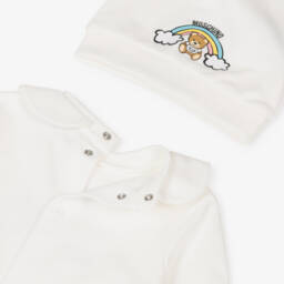Moschino-Ivory Bear & Rainbow Cotton Babysuit Gift Set | Childrensalon