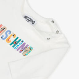 Moschino-Кремовая хлопковая футболка с логотипом монстра для малышей | Childrensalon