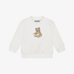 Moschino-Ivory Cotton Reading Bear Sweatshirt | Childrensalon