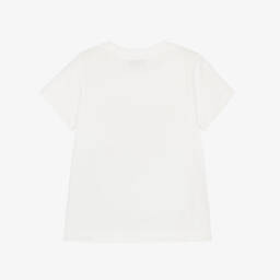 Moschino-Футболка кремовая хлопковая с разноцветным логотипом | Childrensalon