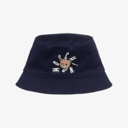 Navy Blue Cotton Bucket Hat with Teddy Bear Logo
