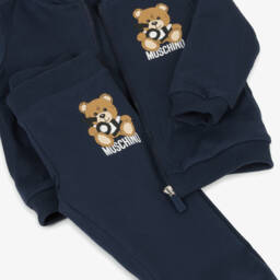Moschino-Navy Blue Cotton Teddy Bear Tracksuit | Childrensalon