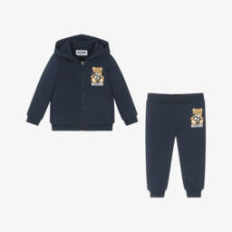 Moschino-Navy Blue Cotton Teddy Bear Tracksuit | Childrensalon