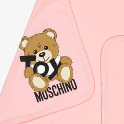 Moschino-Pink Teddy Bear Logo Cotton Blanket (70cm) | Childrensalon