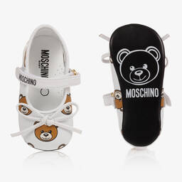 Moschino Kid-Teen-White Bear Aop Buckle Pre Walker | Childrensalon