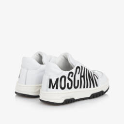 Moschino-White & Black Logo Leather Trainers | Childrensalon
