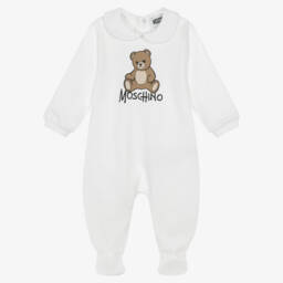 White Cotton Teddy Bear Babygrow